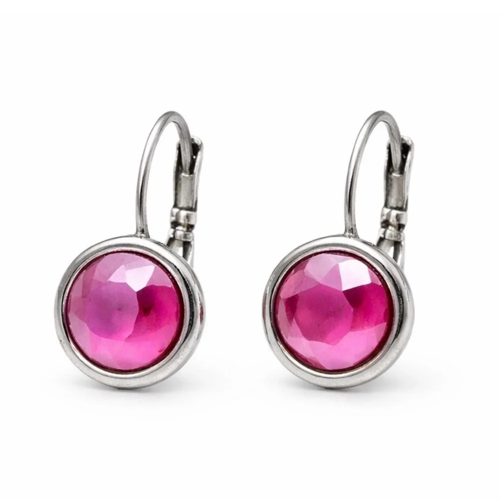 Pink Crystal Drop Earrings | Silver Tone Leverback | Feminine Sparkle Chic